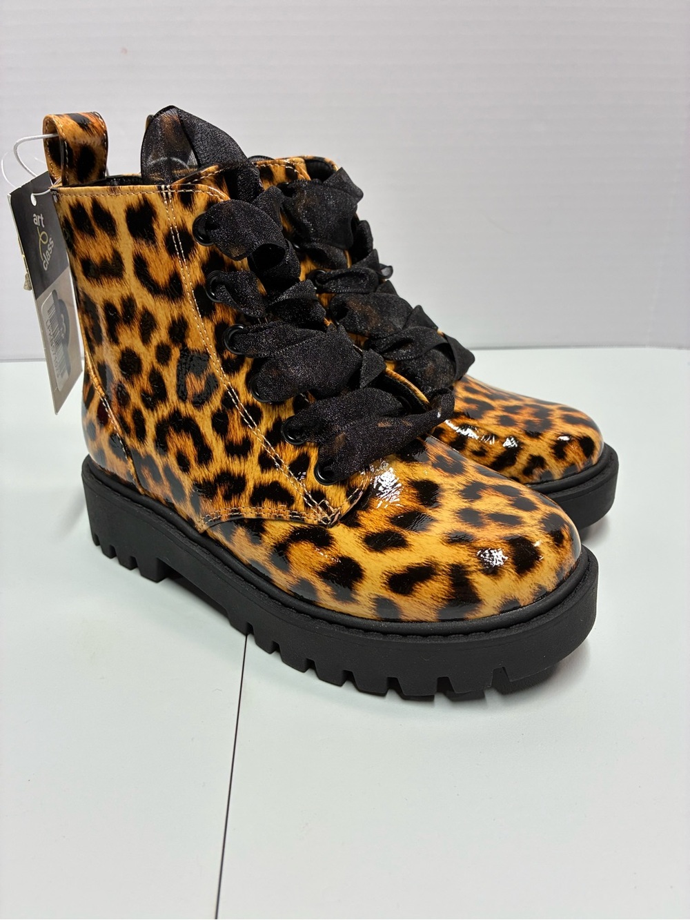 art class Leopard Print Combat Boots